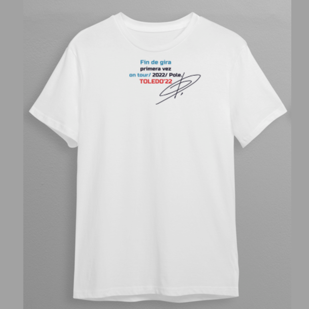 Camiseta blanca Por Primera Vez edición Toledo merch oficial Pole en SMFSTORE