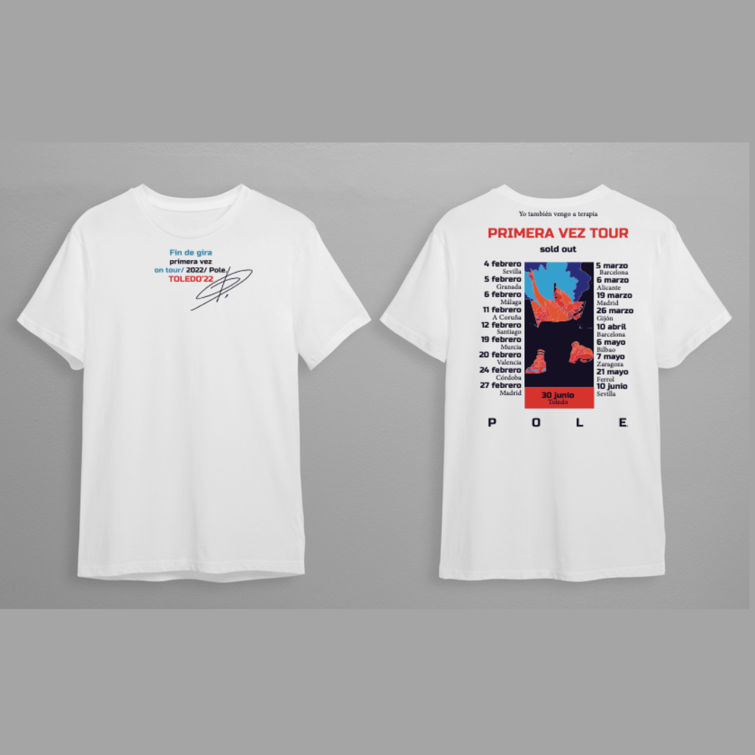 Camiseta blanca Por Primera Vez edición Toledo merch oficial Pole en SMFSTORE